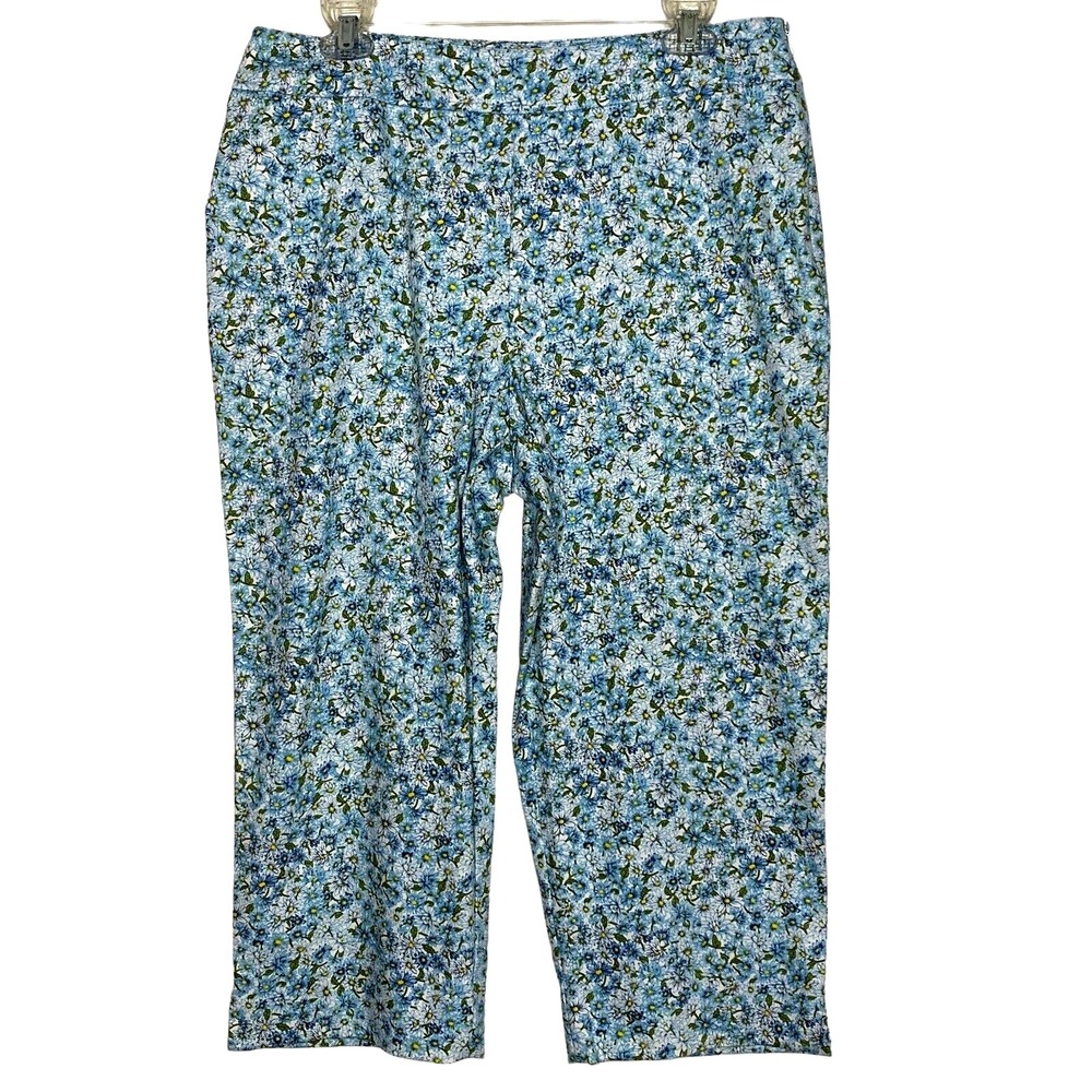 Chaus Womens Size 12 Cropped Capri Pants Casual Side Zip Floral Daisies with Tag
